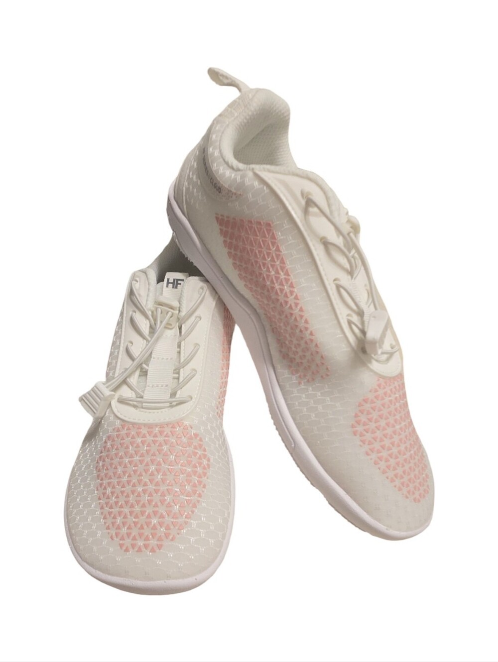 HIKE Lightweight White Athletic Sneakers  Soft Pink Panels Wide Toe Athleisure